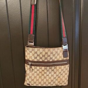 Gucci Beige and Brown Signature Crossbody Bag